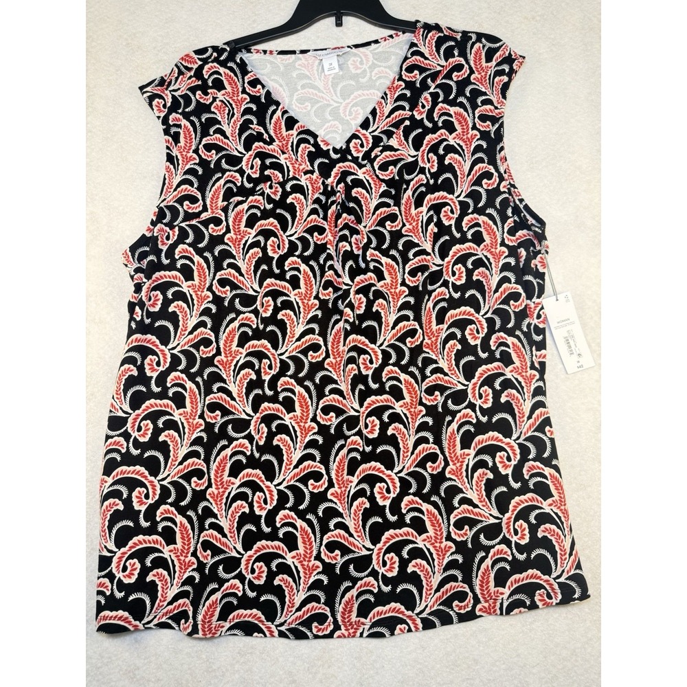 Liz Claiborne Women's Sleeveless Blouse Top 3X Black Red White Paisley‎